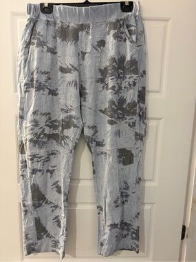 Gea Linen Blend Tropical Print Pull-On Pants Large